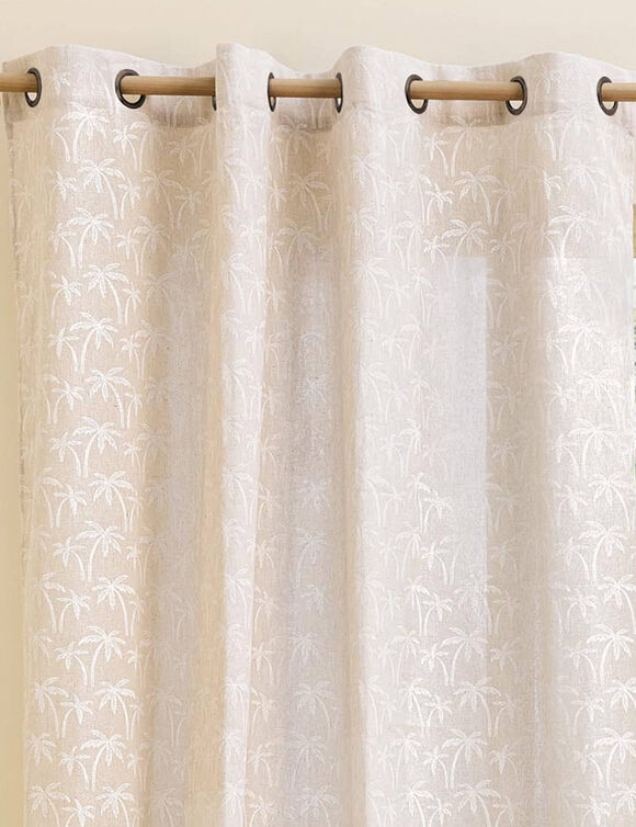 Rideau &agrave; &oelig;illets, motif palmiers (blanc / naturel)
