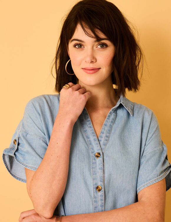 Robe-chemisier longue en jean, manches courtes (bleached)
