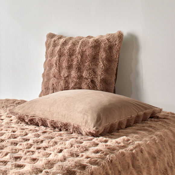 Couvre-lit et taie d'oreiller, aspect fourrure.  (grège)