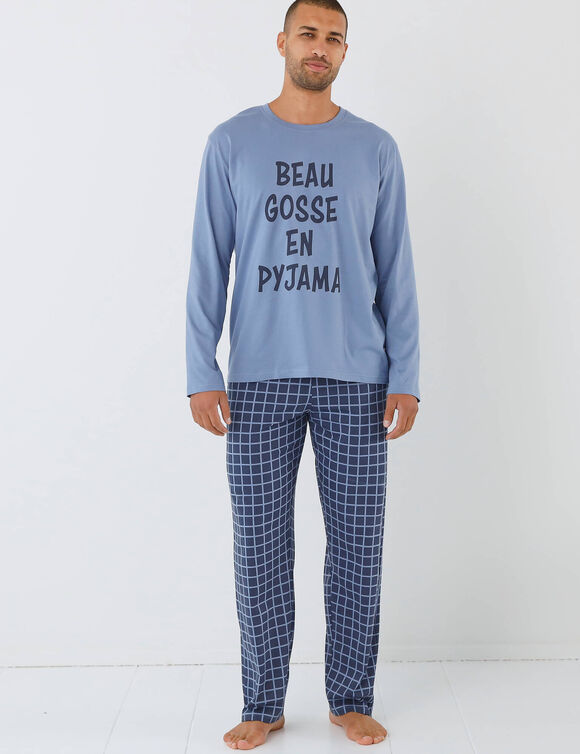 Pyjama col rond à message (bleu / marine)