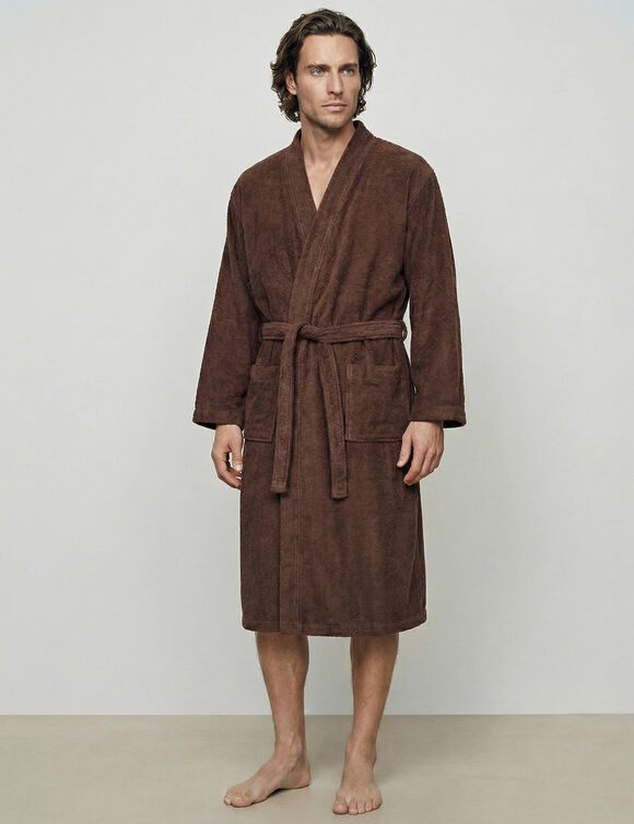 Peignoir mixte adulte col kimono - &eacute;ponge bouclette 380 g/m&sup2; (chocolat)