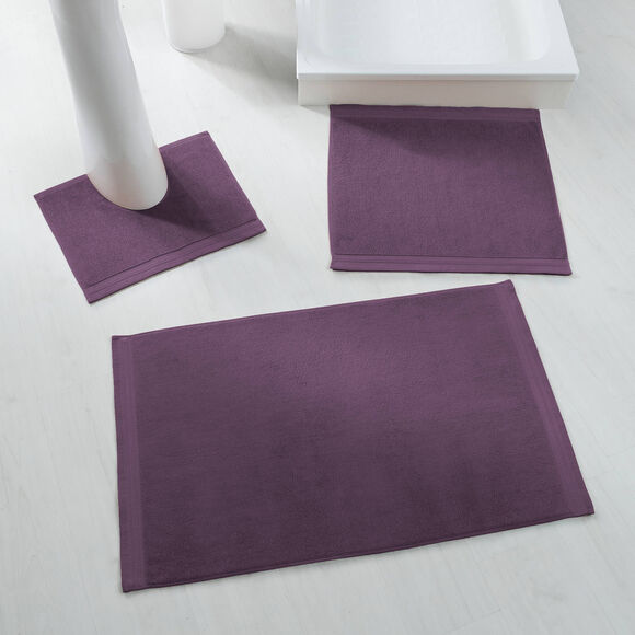 Badmatje van badstof met chevron-patroon met sierrand (aubergine)