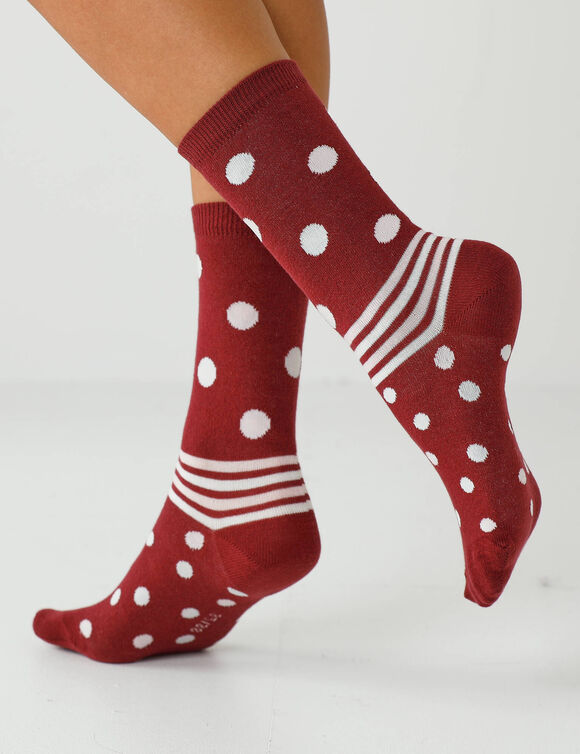 Chaussettes pois et unies - lot de 4 paires (bordeaux / rose)