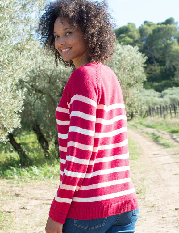 Gestreepte trui in marinestijl (framboos / roze)