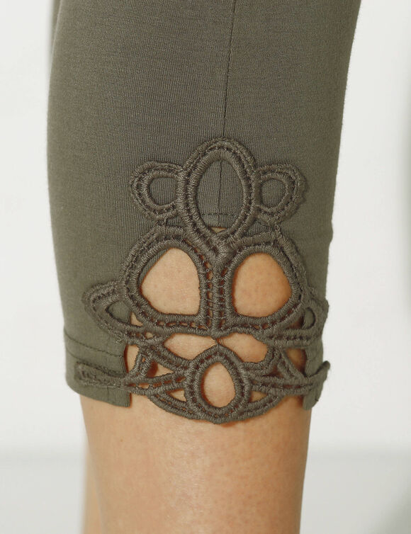 Legging 3/4 macramé, taille élastiquée (kaki)