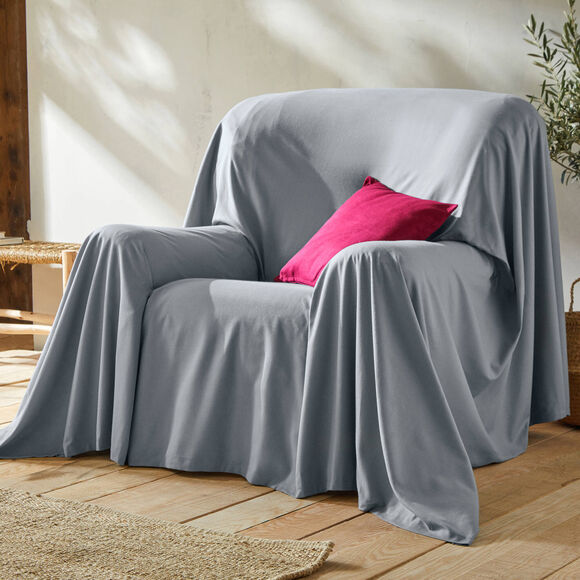 Jeté canapé coton bachette uni (gris perle)