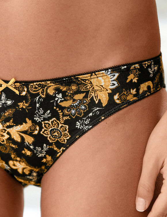 Slip coton imprimé  "graphique" - lot de 4 (noir / miel)