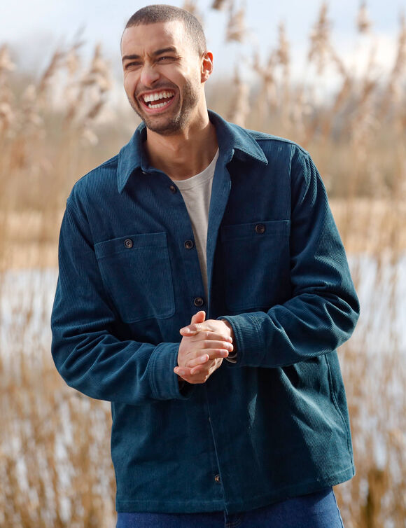 Overhemd met knoopsluiting, in ribvelours (staalblauw)