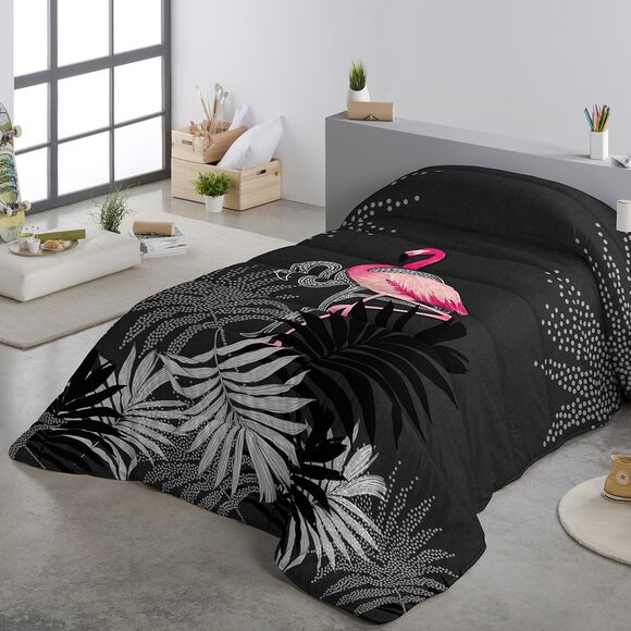 Couette imprimée polyester Flamant Rose 200g/m² (noir / rose)
