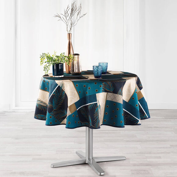 Nappe imprimé patchwork (bleu / gris)