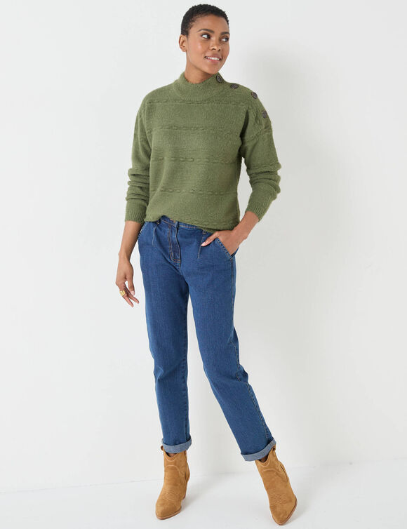 Pull col montant, maille poilue fantaisie (vert tilleul)