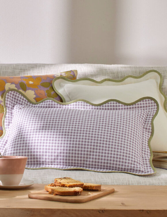 Coussin uni feston contrastant (écru)