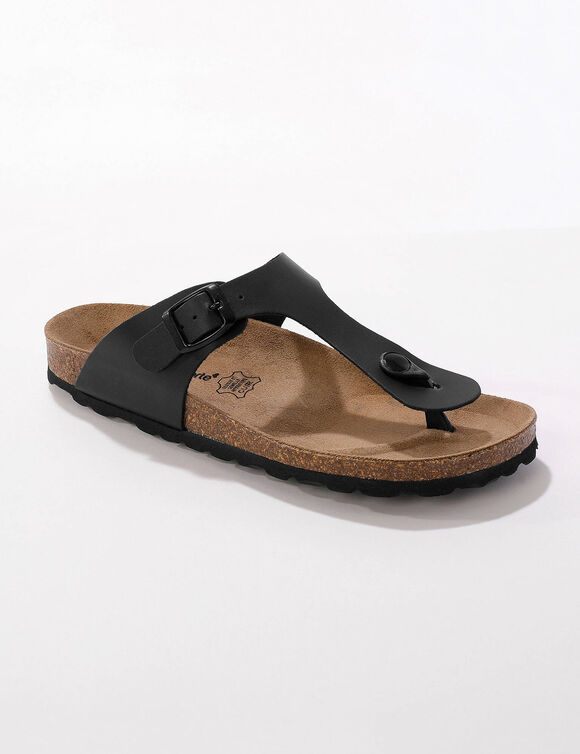 Leren teensandalen met verstelbare gesp (zwart)