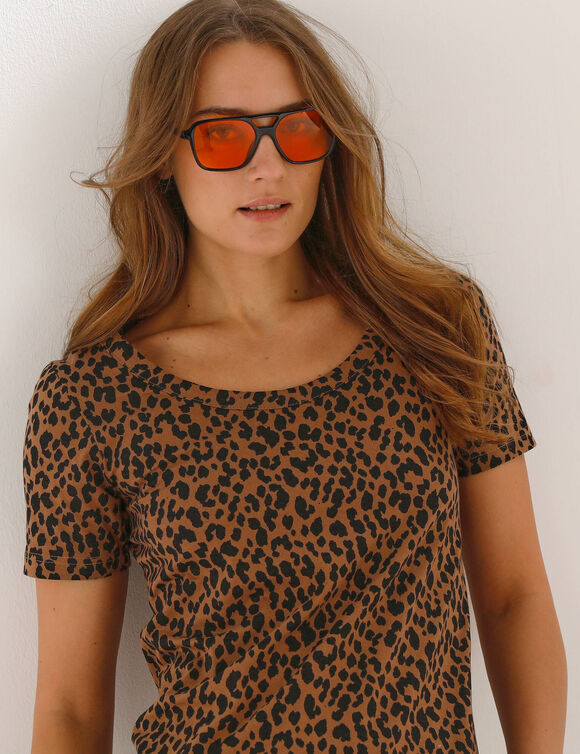 Robe courte imprim&eacute; l&eacute;opard (taupe / noir)