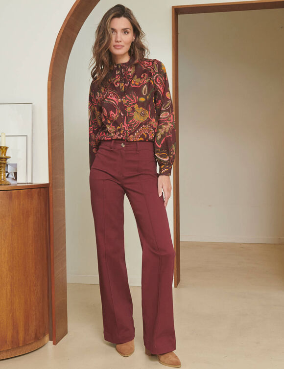 Chemisier coton, imprim&eacute; fleurs indiennes (bordeaux / rose)