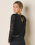Blouse met geschulpte halslijn aan de rug en kanten mouwen (zwart)
