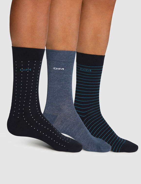 Mi-chaussettes "Coton Style" - lot de 3 paires (bleu + marine)