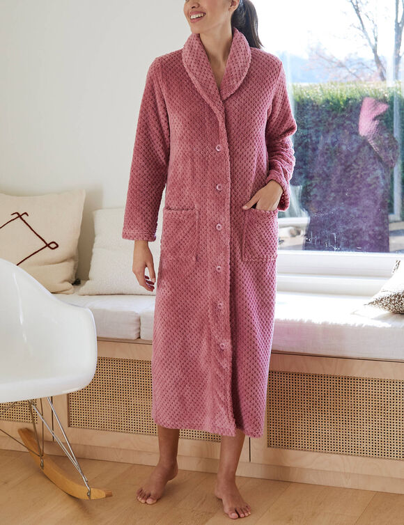 Robe de chambre maille polaire col ch&acirc;le - longueur 120 cm (rose)