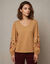 T-shirt met lange mouwen en geborduurde details, katoen (hazelnootbruin)