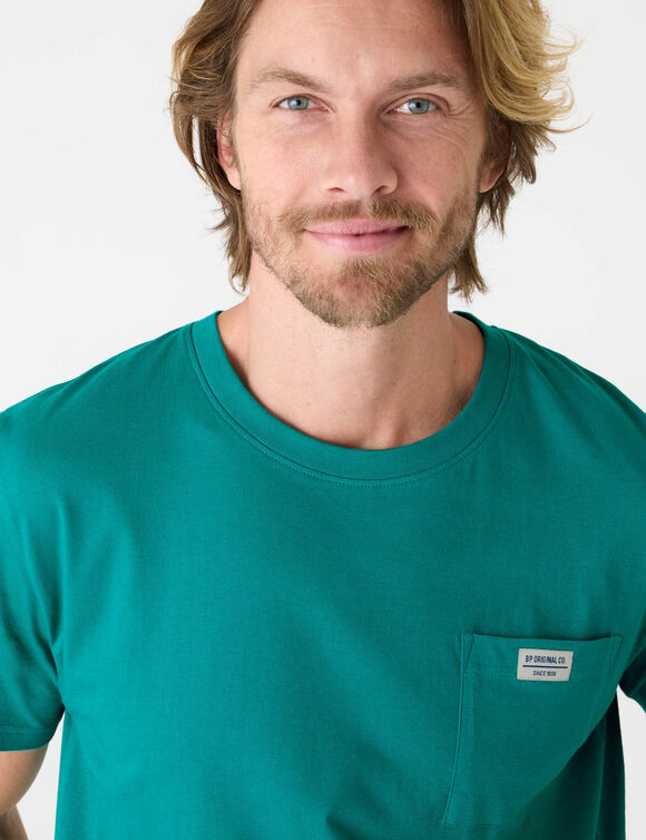 T-shirt poche uni col rond manches courtes    (vert canard)