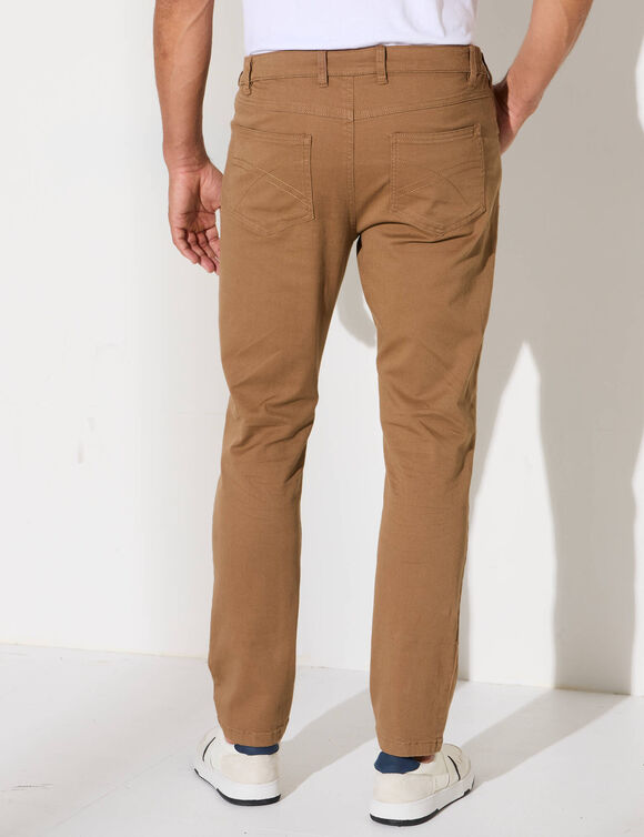 Pantalon droit 5 poches &eacute;lastiqu&eacute; c&ocirc;t&eacute;s - L28 (marron clair)