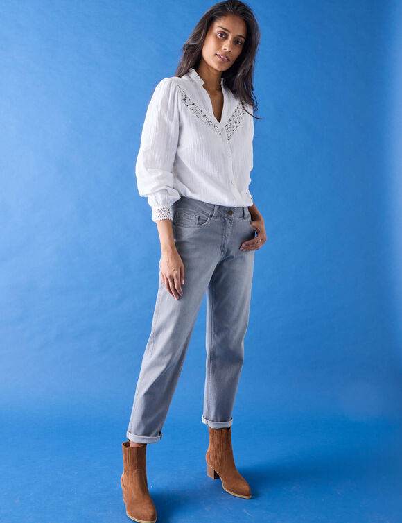 Jean stretch coupe mom (gris)