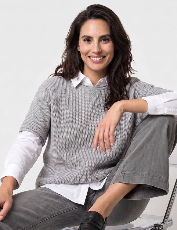 Pull poncho manches coude (gris chin&eacute;)