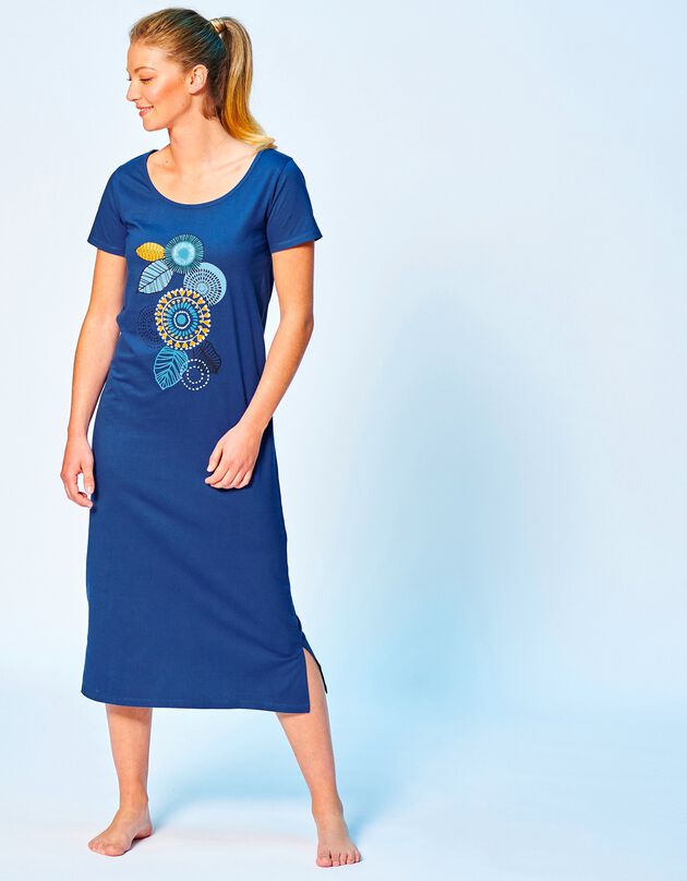 Chemise de nuit longue manches courtes motif «rosaces », bleu dur Chemise de nuit longue manches courtes motif «rosaces », bleu dur, hi-res