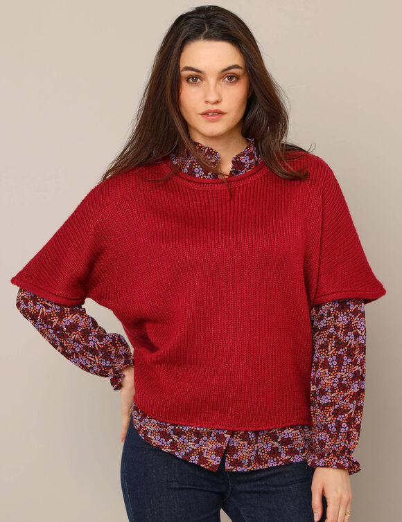 Pull poncho manches coude (bordeaux)