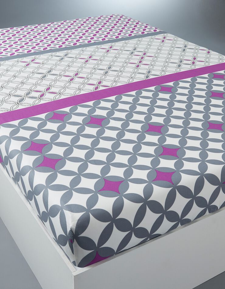 Linge de lit Marlow en coton motifs géométriques (gris / violet)