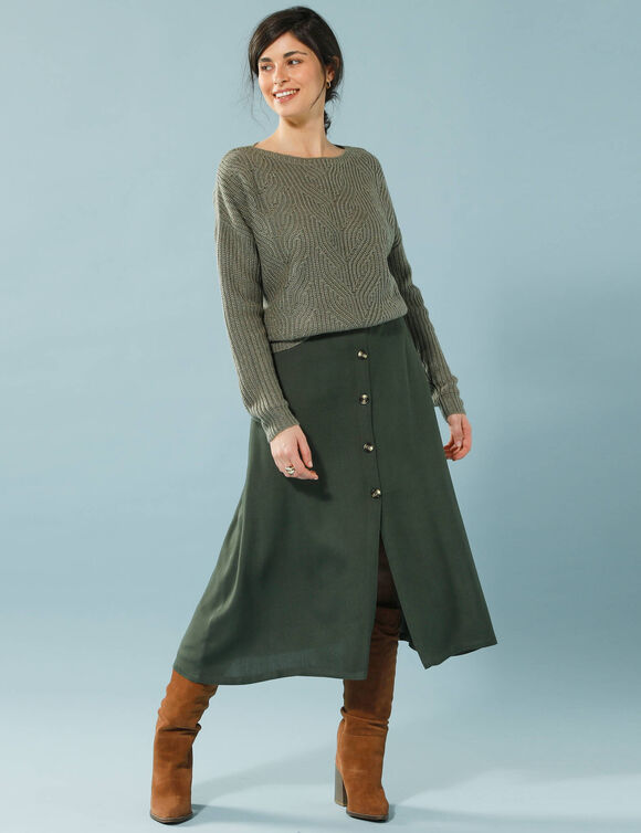 Pull spécial petites, maille perlée (kaki)