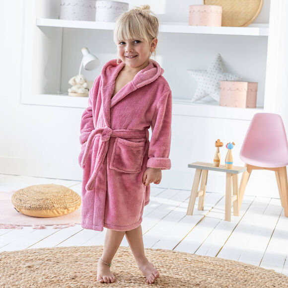 Badjas voor kinderen, eenhoorn, met kap, streelzachte microvezel (roze)