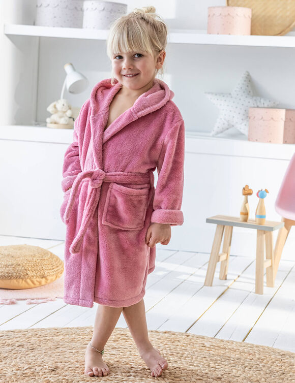 Badjas voor kinderen, eenhoorn, met kap, streelzachte microvezel (roze)