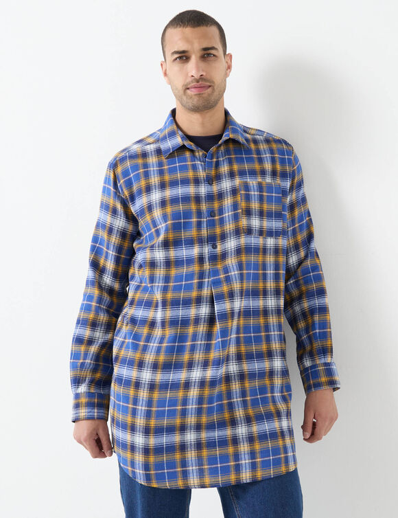 Extralang geruit hemd in flanel (blauw / kerrie)