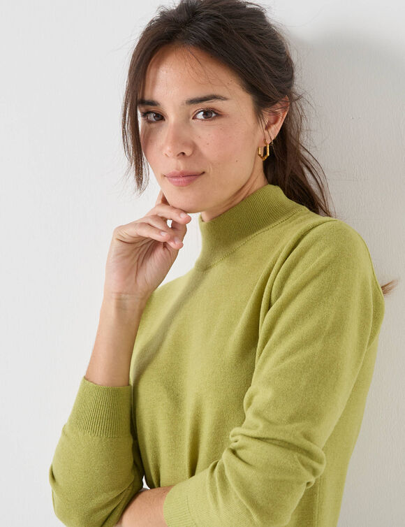 Pull col montant, laine d'agneau (vert mousse)