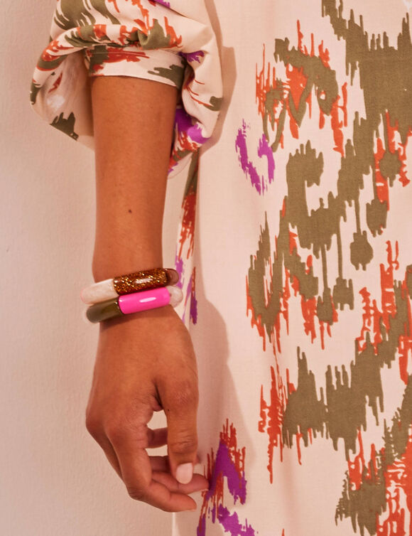 Elastische armband met buisvormige parels, set van 2 (oranje / paars)