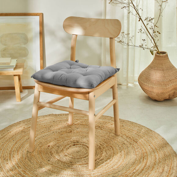 Galette de chaise carrée unie coton bachette - lot de 2 (gris perle)