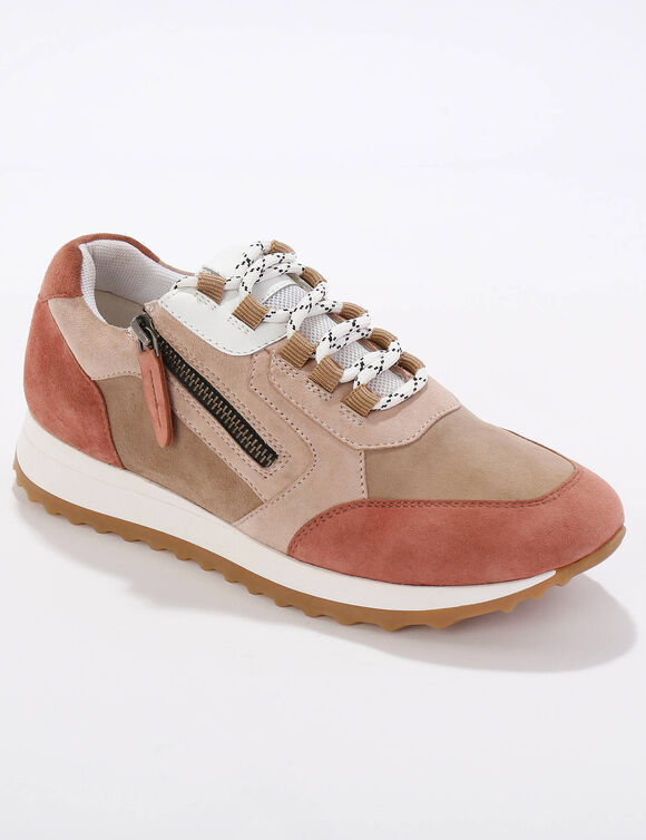 Baskets sneakers cuir, empiècements fantaisie contrastés (blush)