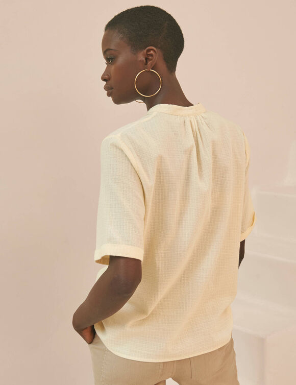 Chemisier uni col tunisien, manches courtes (vanille)