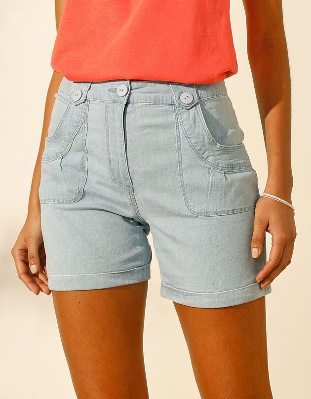 Short en jean à revers stretch  (bleached)