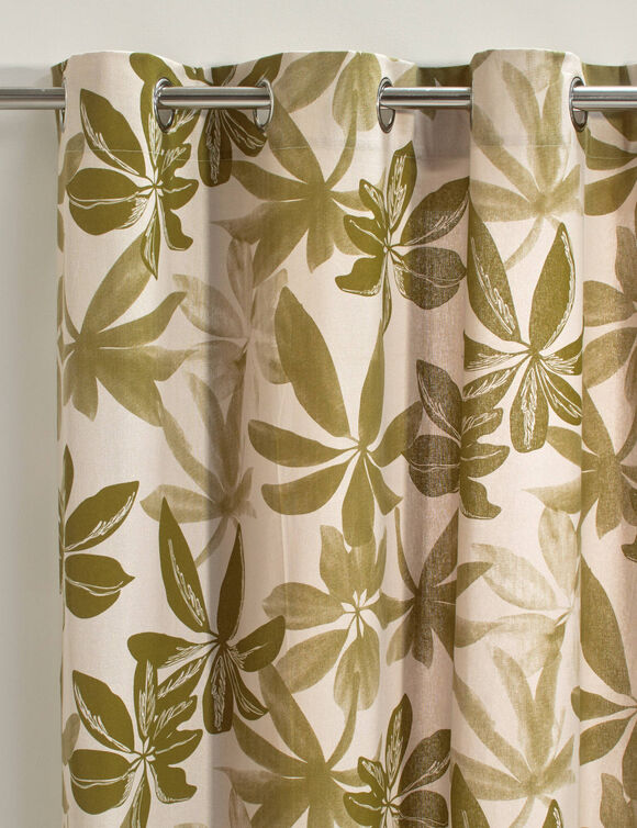 Gordijn met bloemenprint (naturel / groen)