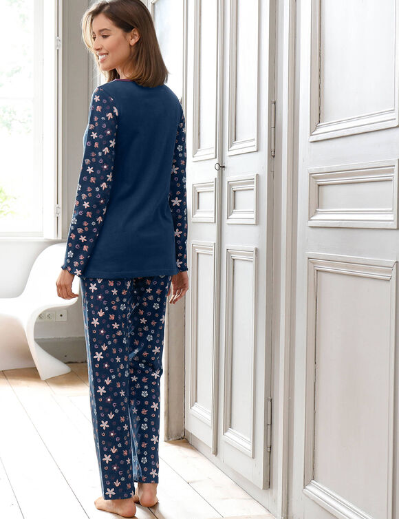 Pyjama pantalon imprimé fleurs - pur coton (marine)