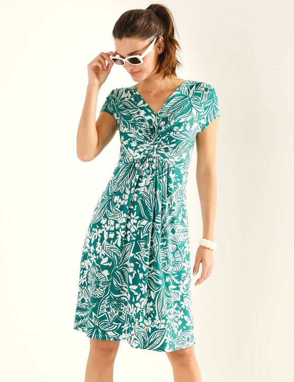 Robe nou&eacute;e courte imprm&eacute;e (groen / wit)