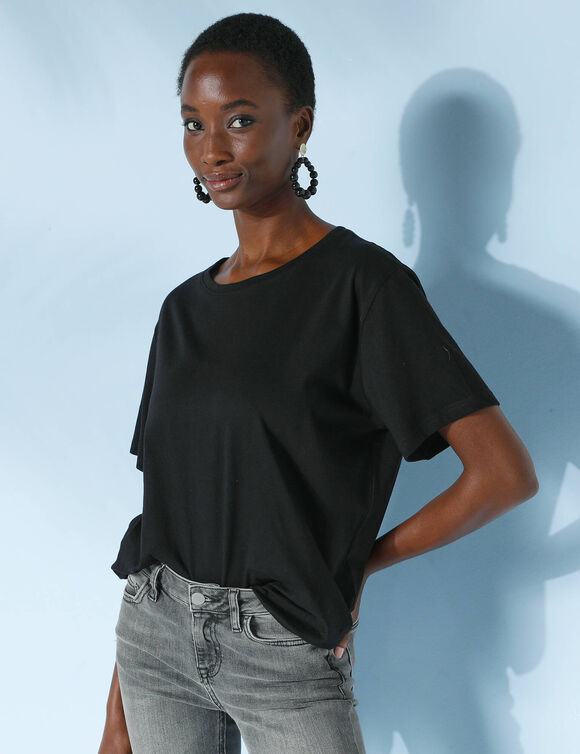 T-shirt "loose" en coton, uni (noir)