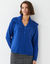 Gilet boutonn&eacute; col vareuse, en maille (bleu dur)