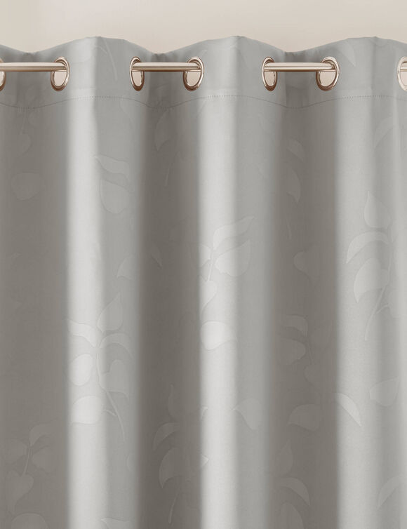 Rideau occultant motif damass&eacute; v&eacute;g&eacute;tal finition &oelig;illets (gris)