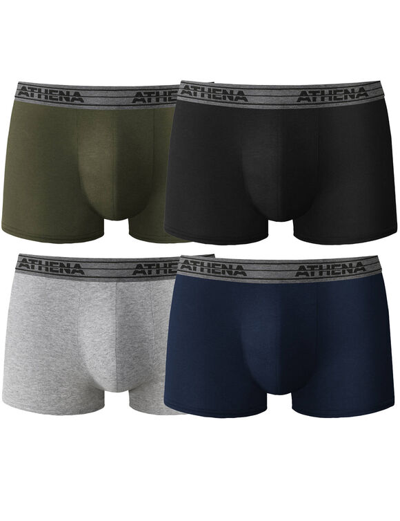 Boxer Basic Coton - lot de 4 (noir + gris + vert)