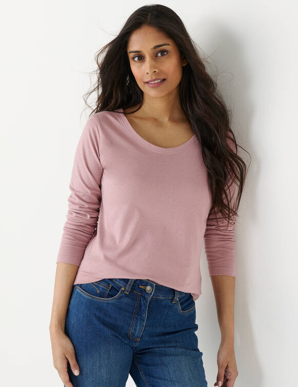 T-shirt col rond manches longues uni (rose parm&eacute;)