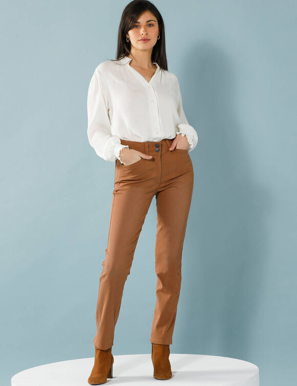 Pantalon droit à découpes, Spécial Petites (noisette)
