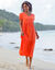 Robe col V longue unie, crépon (orange)